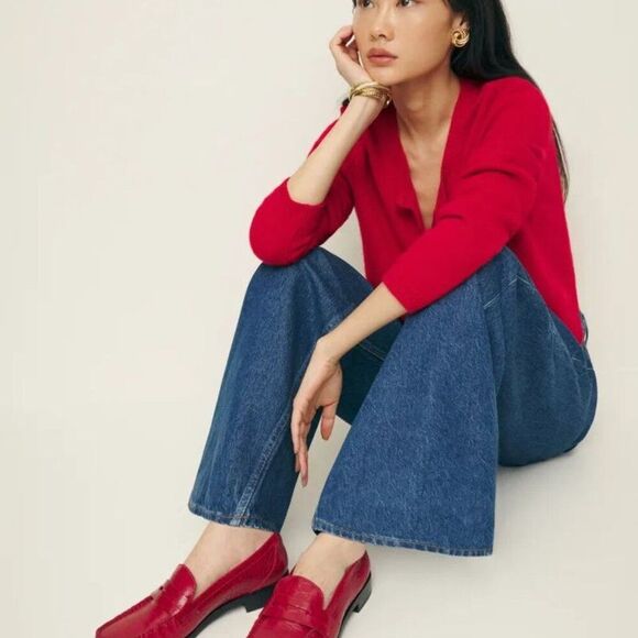 Antonio Melani Red Leather Penny Loafers sz 8 Preppy Nautical Chic Academia - Picture 11 of 11